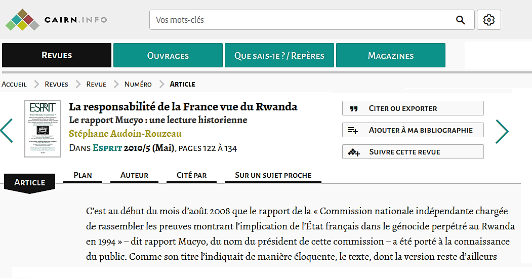 Rwanda : la France et le génocide des Tutsi |  Hélène Dumas, Stéphane Audoin-Rouzeau